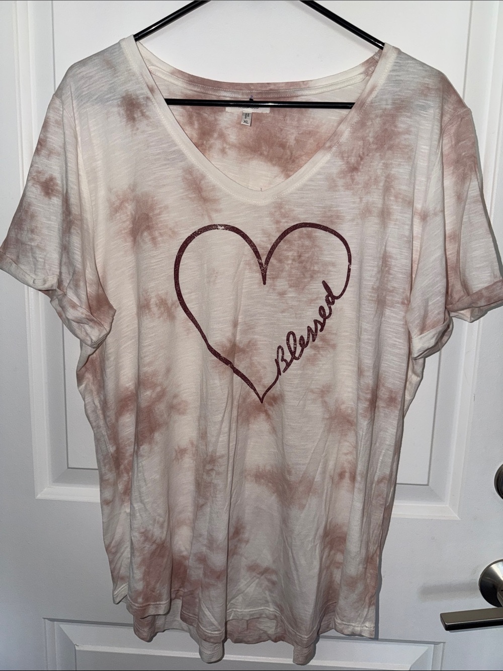Maurices Blessed Heart Tie-Dye V-Neck Tee - Blush